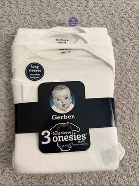 Gerber White Long Sleeve Baby Bodysuit 3-Pack